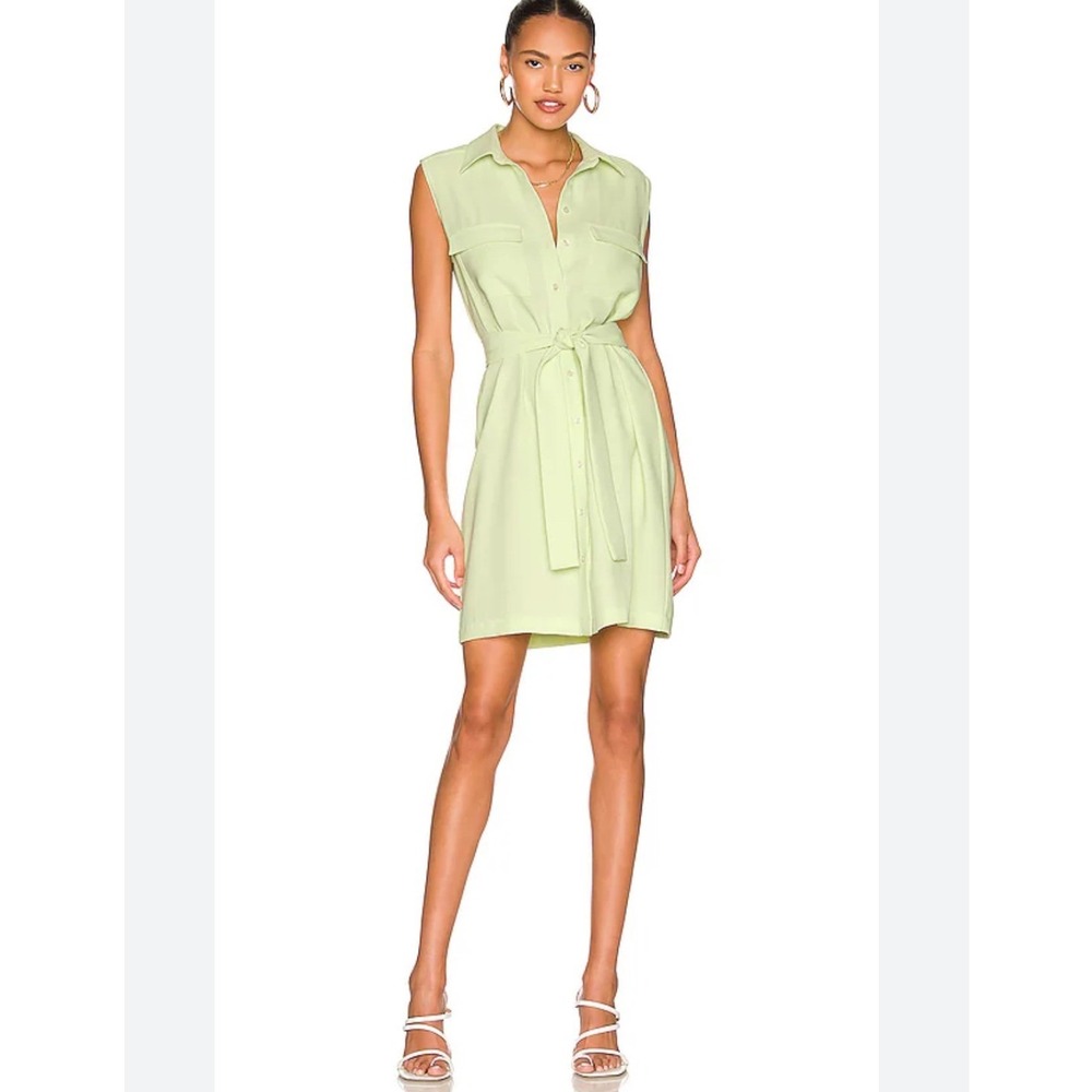 Amanda Uprichard Edith Mini Shirt Dress Sz S Lime Sleeveless Button Down Belted